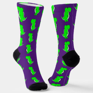 Chaussette Vert mignon Dino pourpre