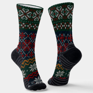 Chaussette Vieille mode style rétro Olive vert et rouge Papa