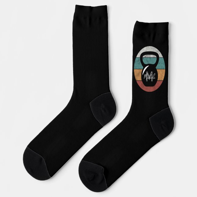 Chaussette Vintage kettlebell personnalisé nom monographique  (Gauche)