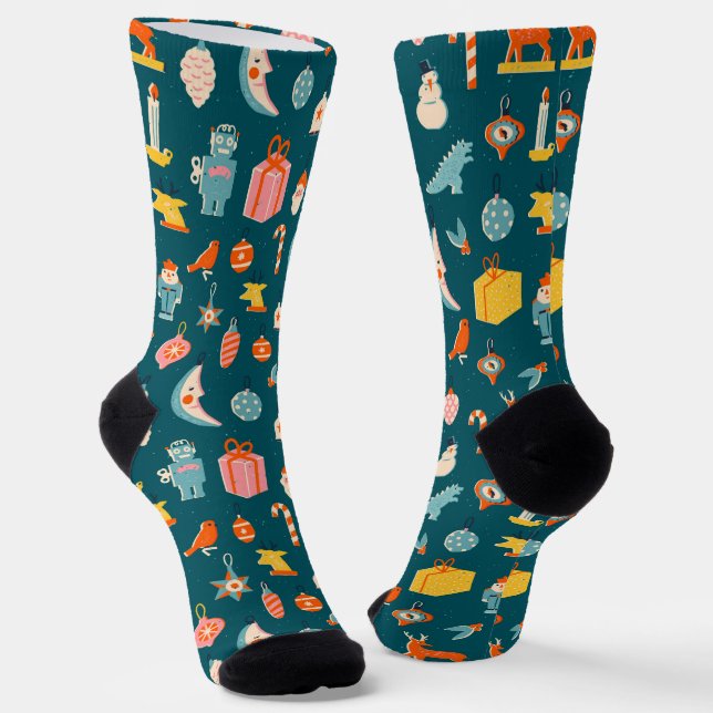 Chaussette Vintage Noël Ornements Motif (Angulaire)