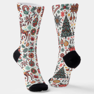 Chaussette Vintage Noël Rétro Chaussettes Cadeaux Arbre de No