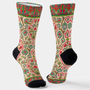 Chaussette Vintage rouge et vert arabe modèle floral