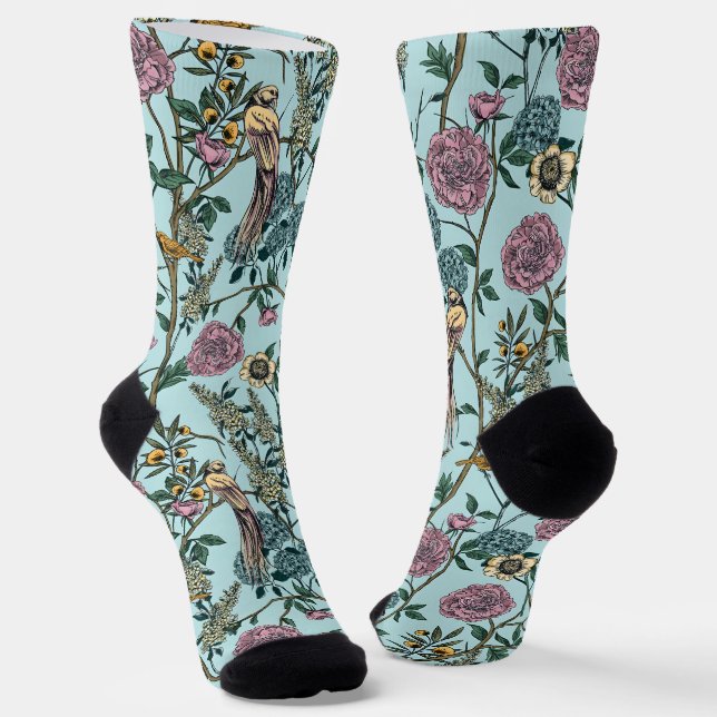 Chaussette Vintage-style blue color botanical pattern  (Angulaire)