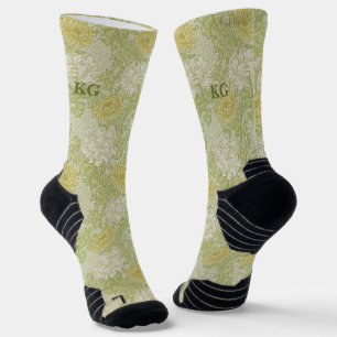 Chaussette Vintage William Morris jaune vert Chrysanthème