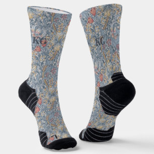 Chaussette Vintage William Morris Marine Bleu Rouge Chrysanth