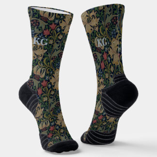 Chaussette Vintage William Morris Marine Bleu Rouge Chrysanth