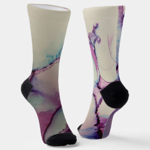 Chaussette Violet bleu et rose Abstrait Encre d'alcool Liquid