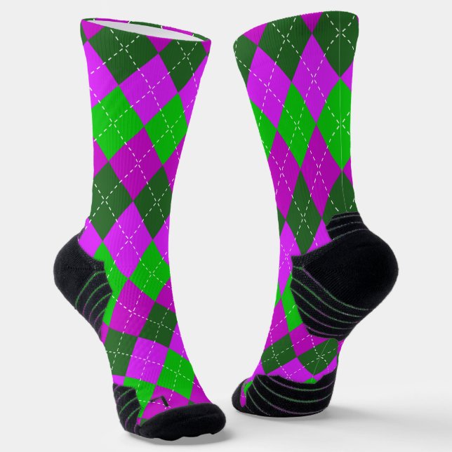 Chaussette Violet, vert et noir sport, Jacquard preppy (Angulaire)