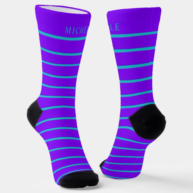 Chaussette Violet Violet Bleu Gratté Pour Nom Personnalisé (Angulaire)