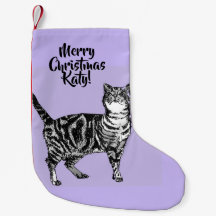 Chaussette violette lavande pour chat tigré Noël