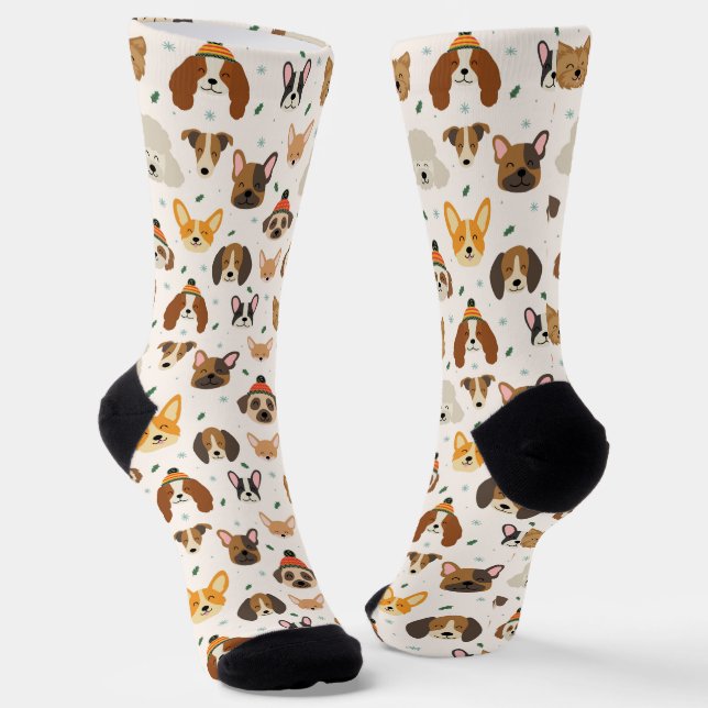 Chaussette Visages de chiens en hiver Casquette Motif de vaca (Angulaire)