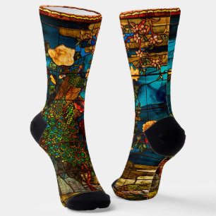 Chaussette Vitraux anciens avec paons et fleurs