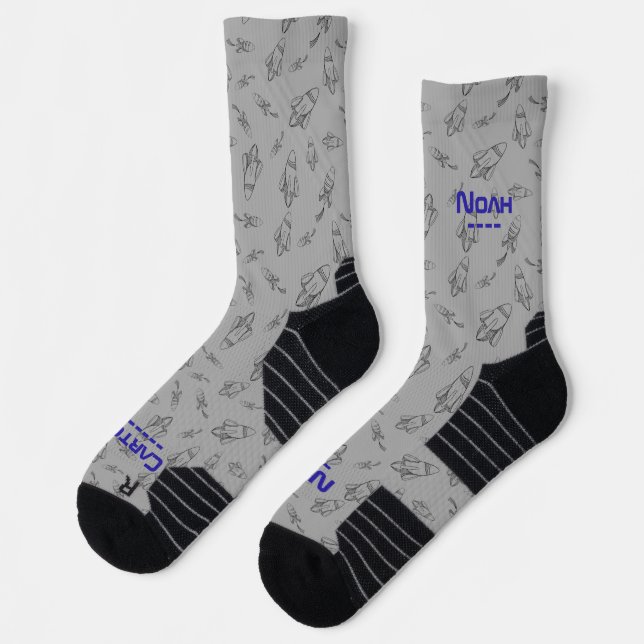 Chaussette Votre nom dans l'espace avec des fusées (Gauche)