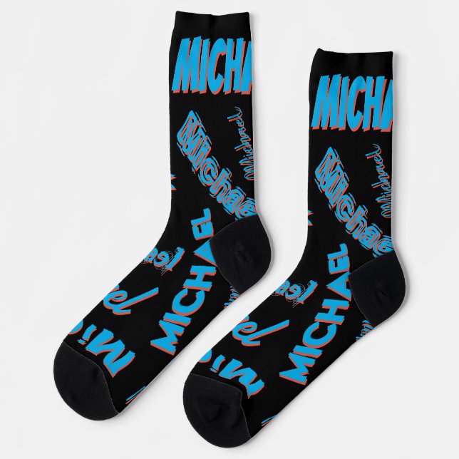 Chaussette Votre nom motif monogramme bleu rouge noir (Gauche)