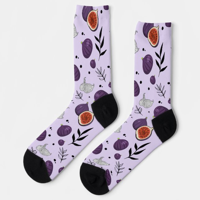 Chaussette Watercolor Figs And Leaves Seamless Pattern (Gauche)