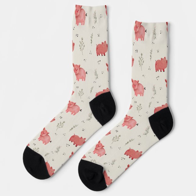 Chaussette Watercolor Pigs And Flowers Seamless Pattern (Gauche)