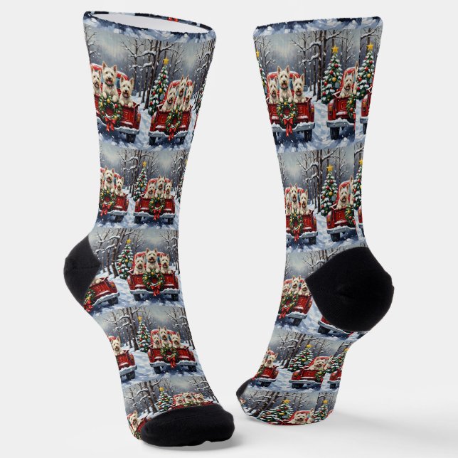 Chaussette West Highland White Terrier Christmas Red Truck (Angulaire)