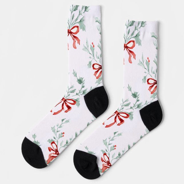 Chaussette Whimsy Socks – Red Bows Pattern & Festive Charm (Gauche)