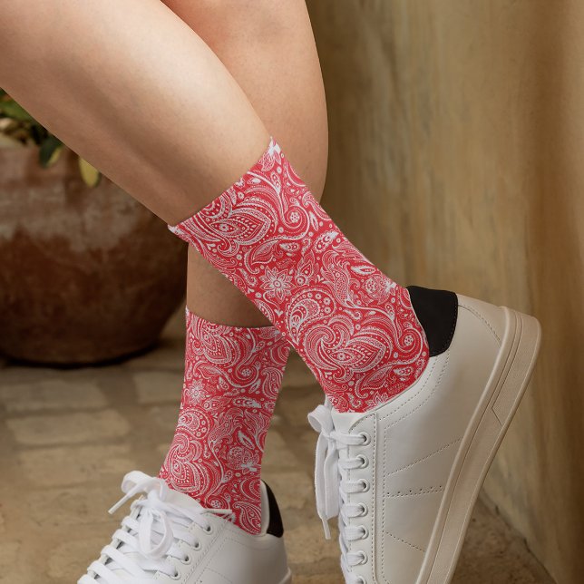 Chaussette White and red floral paisley pattern (Créateur téléchargé)