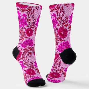 Chaussette William Morris Chrysanthemums, Bourgogne et rose