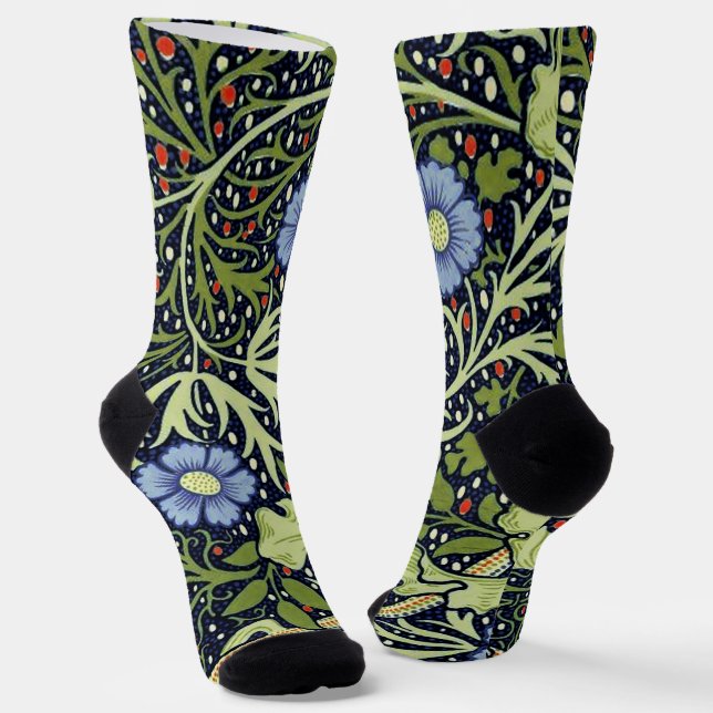 Chaussette William Morris Fleur d'antiquité aux algues marine (Angulaire)