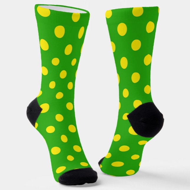 Chaussette Yellow On Green Polka Dots Pattern Design  (Créateur téléchargé)