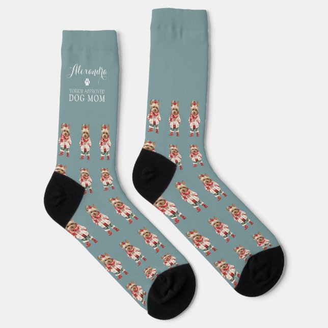 Chaussette Yorkshire Terrier Yorkie Turquoise Personnalisé (Droite)