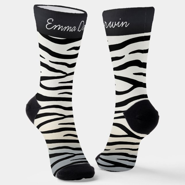 Chaussette Zebra Stripes Wild Poster de animal Nom personnali (Angulaire)