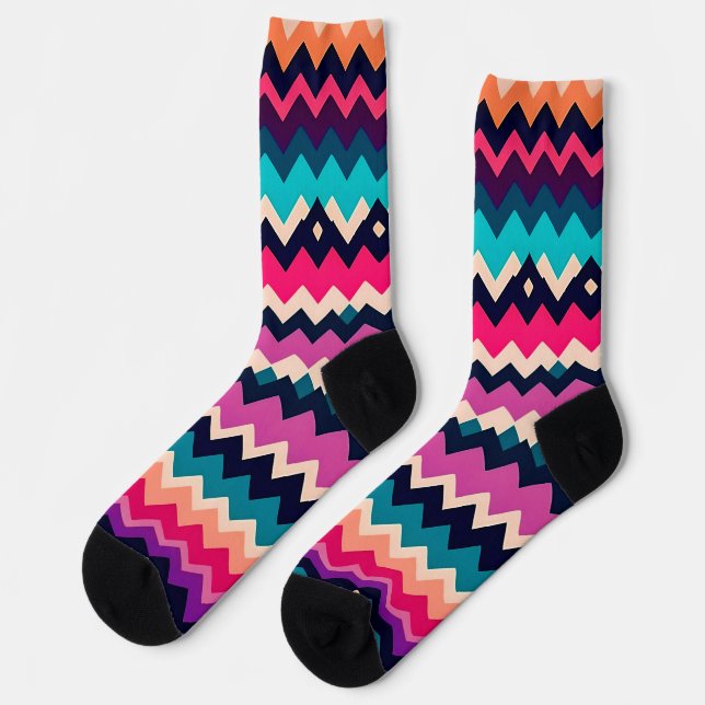Chaussette Zigzag Chevron Design Motif coloré (Gauche)