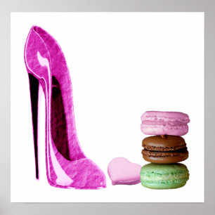 Chaussure Stiletto rose et affiche d'art Macarons 