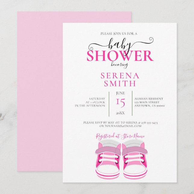Chaussures Bébé Rose Cute BABY SHOWER Invitation (Devant / Derrière)