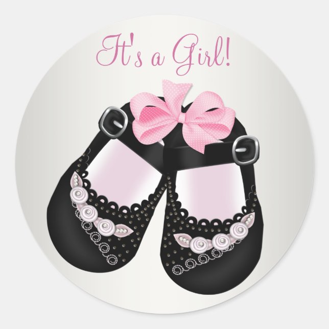 Chaussures pour bébé noir Stickers Baby shower ros (Devant)