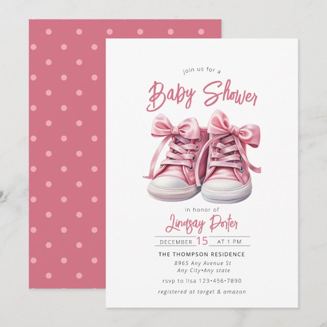 Chaussures pour bébés | Invitation Baby shower fil (Devant / Derrière)