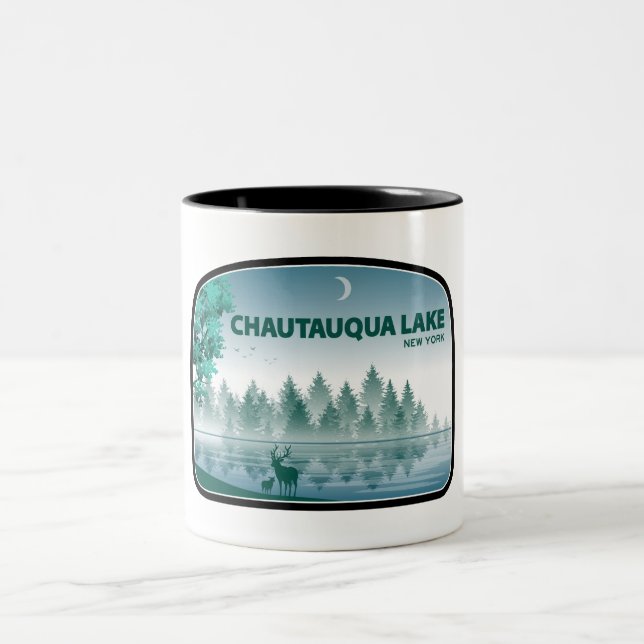 Chautauqua Lake New York Deer Two-Tone Coffee Mug (Center)