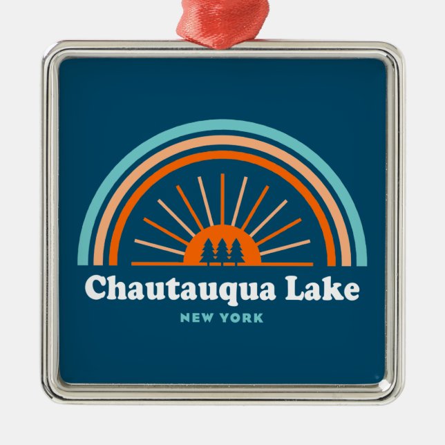 Chautauqua Lake New York Rainbow Metal Ornament (Front)