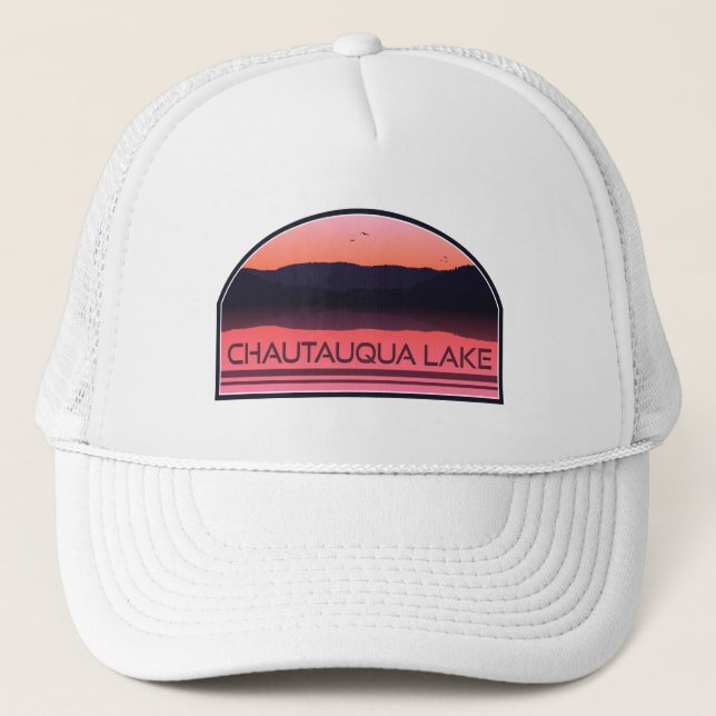 Chautauqua Lake New York Red Sunrise Trucker Hat (Front)