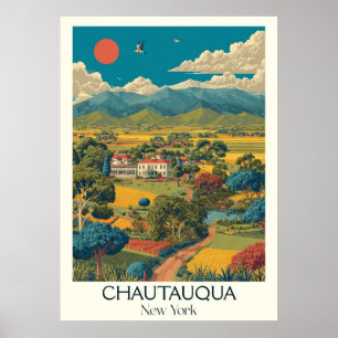 Chautauqua New York Vintage Lake Rural Art Poster