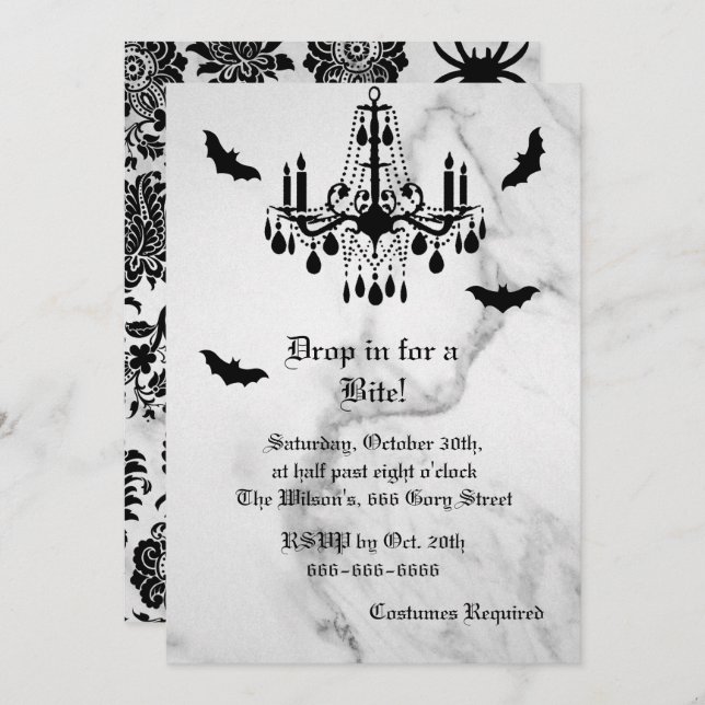 Chauves-souris sur le marbre Halloween Invitation (Devant / Derrière)