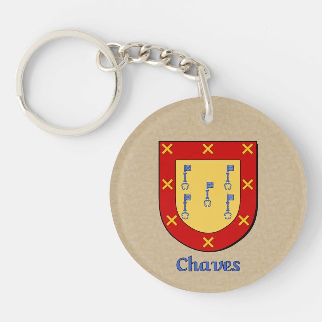 Chaves Historical Shield with Flag of Spain Keychain (Front)