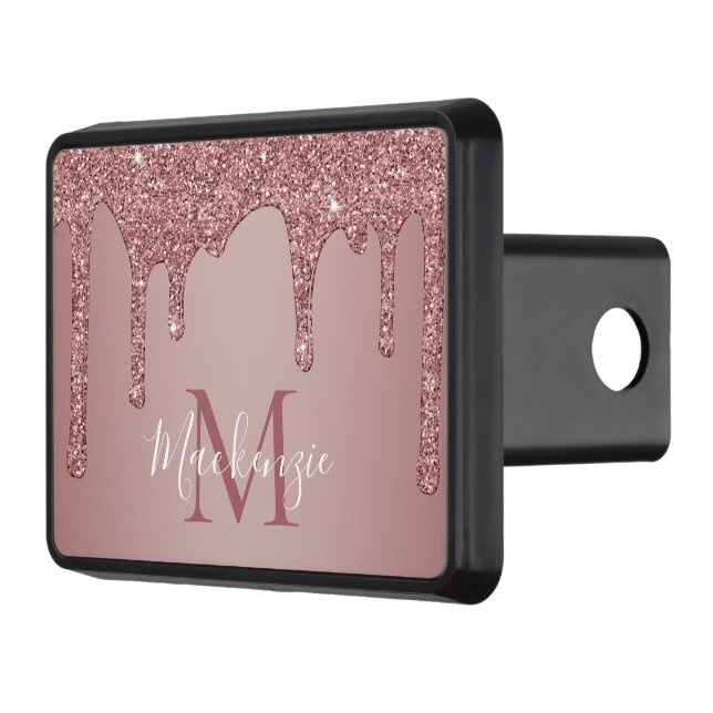 Chci Rose Gold Sparkle Dripping Glitter Monogram Trailer Hitch Cover (Left)