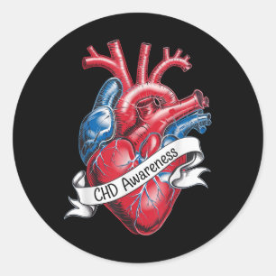 Chd Awareness Anatomical Heart Ribbon Design Classic Round Sticker