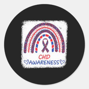 Chd Awareness Heart Disease Bleached Rainbow Blue Classic Round Sticker