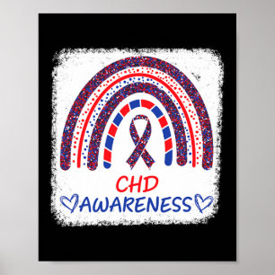 Chd Awareness Heart Disease Bleached Rainbow Blue  Poster