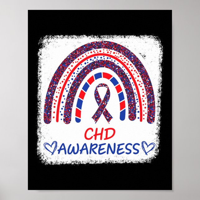 Chd Awareness Heart Disease Bleached Rainbow Blue  Poster (Front)