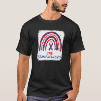 CHD Awareness Heart Disease Bleached Rainbow Blue T-Shirt