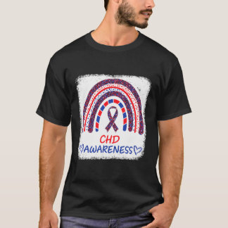 Chd Awareness Heart Disease Bleached Rainbow Blue  T-Shirt