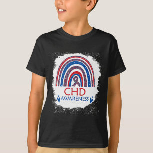 Chd Awareness Heart Disease Bleached Rainbow Blue T-Shirt