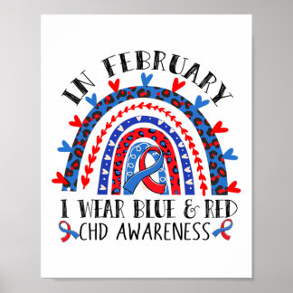 Chd Awareness Rainbow Blue Red Ribbon I Wear Blue Poster