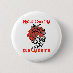 Chd Warrior Proud Grandma Pretty Red Floral Heart 2 Inch Round Button