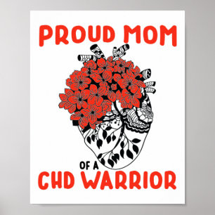 Chd Warrior Proud Mom Pretty Red Floral Heart Desi Poster